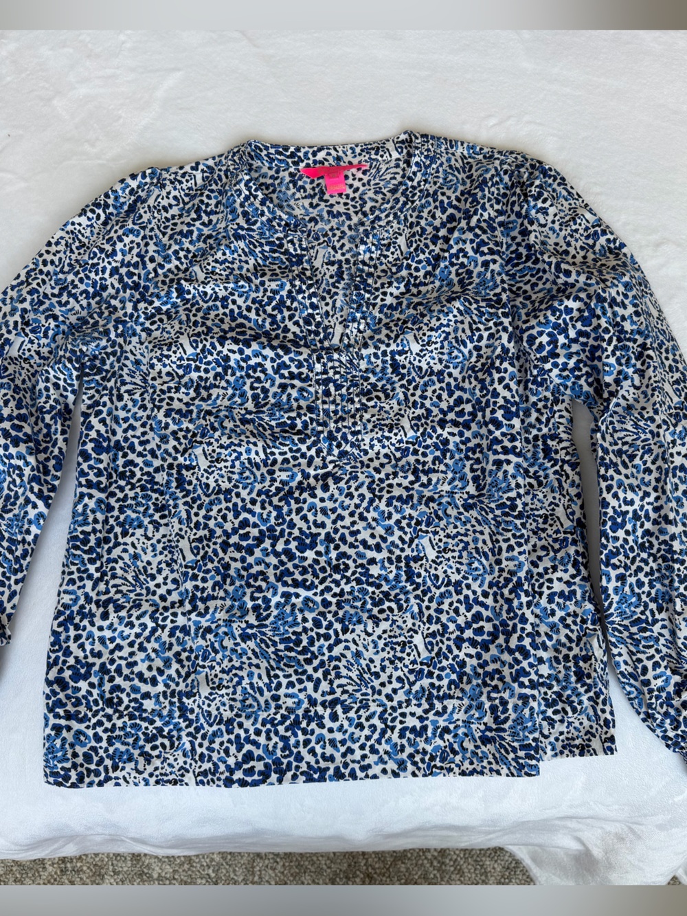 Lilly Pulitzer Printed Blue and White Pattern Long Sleeve Top